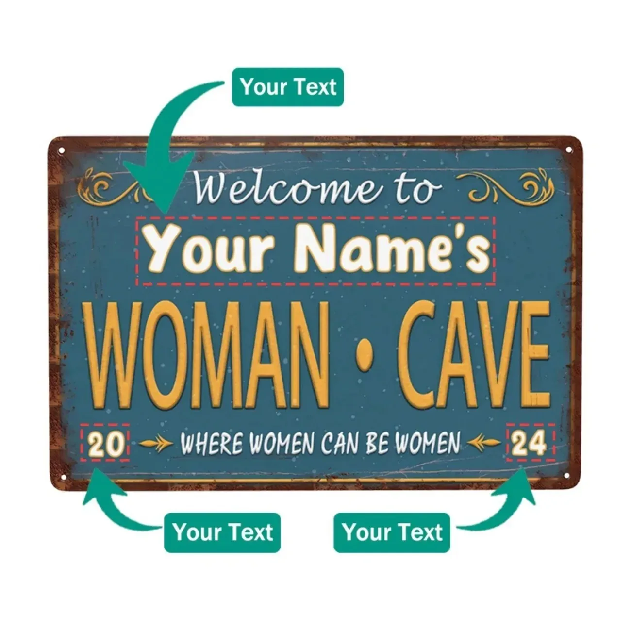 

Custom Name Women's Cave Aluminum Sign Personalized Home Bedroom Decor Plaque