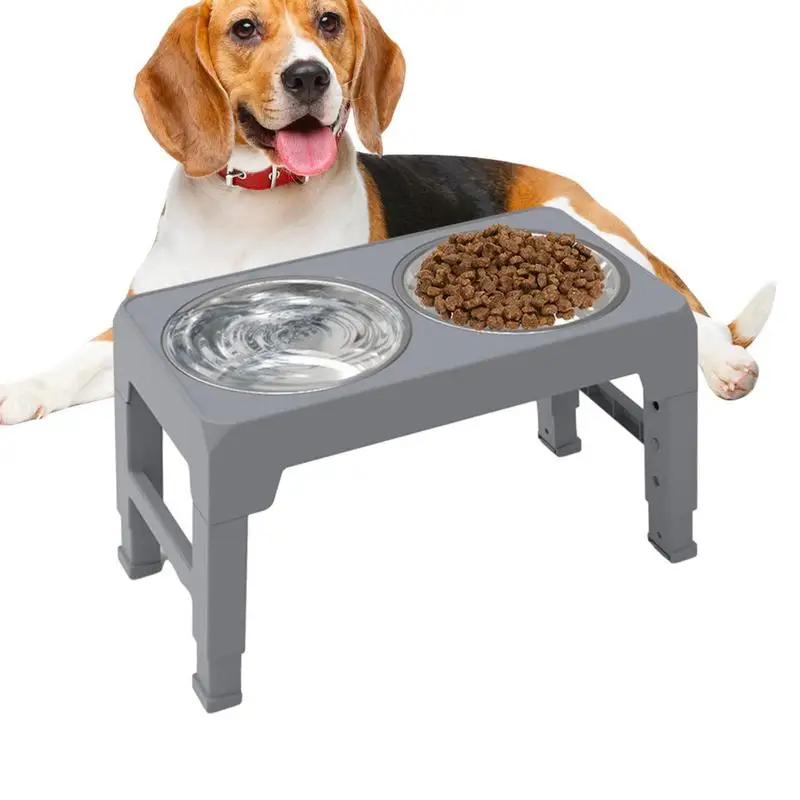 

Dog Bowl with Stand Stainless Steel Elevated Cat Dog Bowl Raised Cat Food Bowl Height Adjustable Food Water Set with Two Bowls