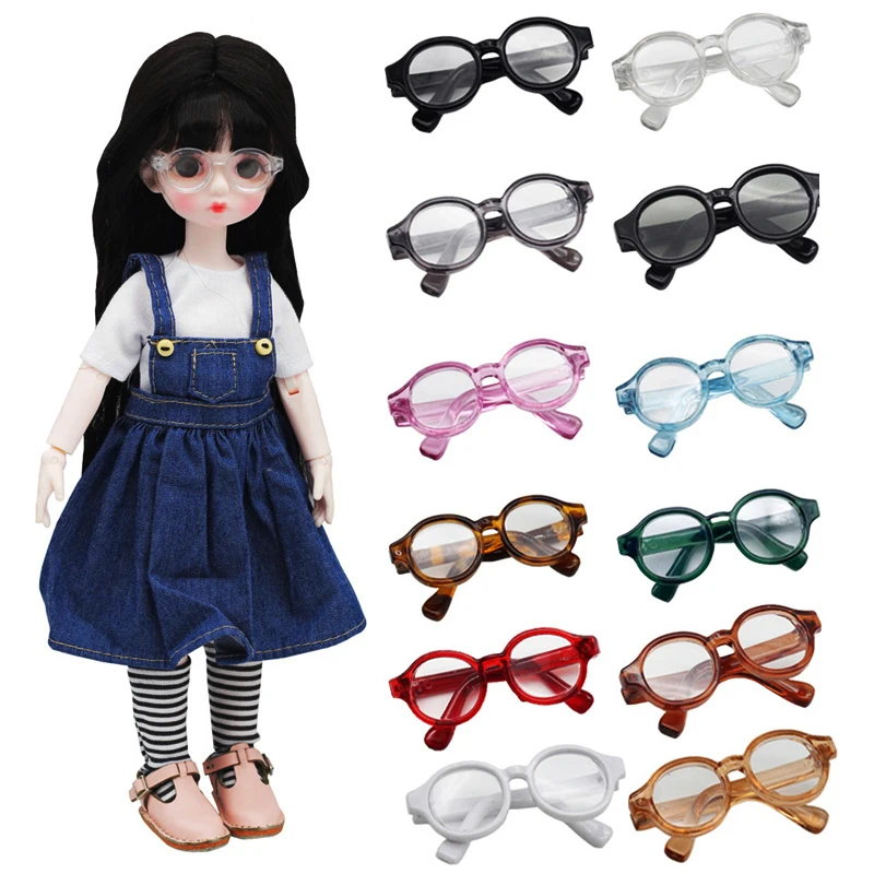 Round Frame BJD Doll Plastic Glasses 4.5/6.5/9cm Miniature Eyewear Clear Lens Eyeglasses For Blythes,MSD SD,Plush EXO Doll