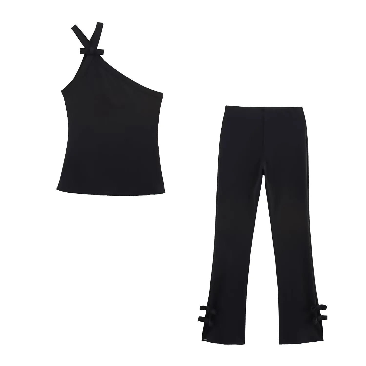 

ZBZA Women's Asymmetric Sexy Top Bell Bottoms Suit Backless Fitted Cropped Top High Waist Trousers Spring Summer New Female Suit