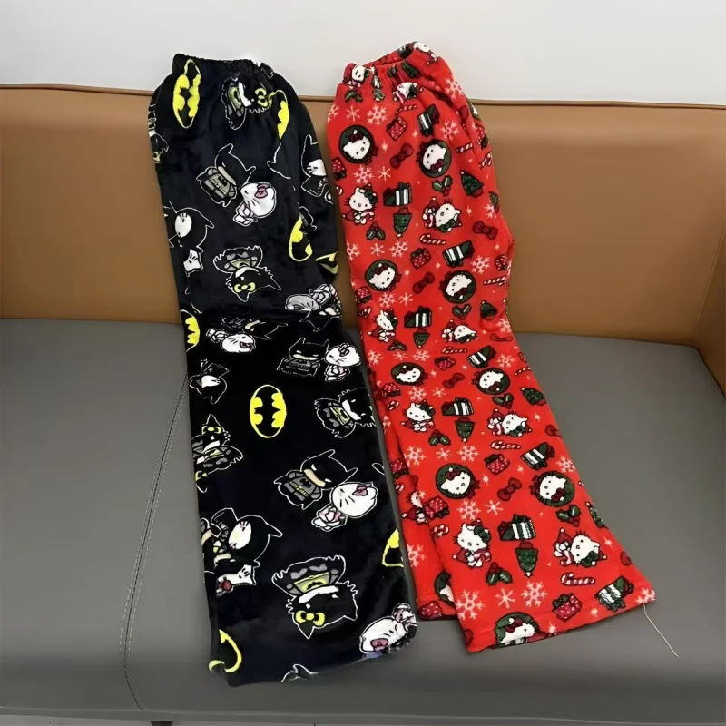 Quente sanrio y2k outono hellokitty batman calças de pijama dos desenhos animados hip hop senhoras aquece casual estilo natal flanela calças bonitos roupas