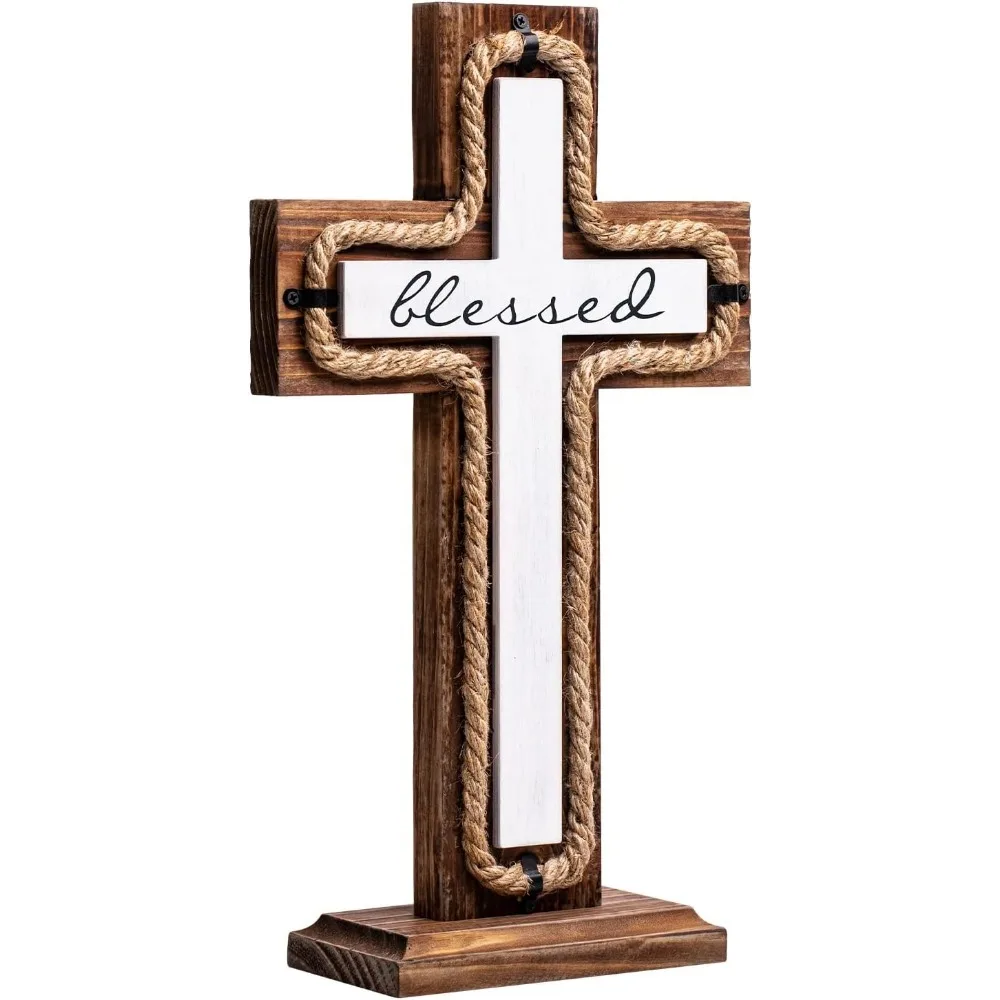 

Cross Christmas Wall Hanging Handmade Wood Cross Hemp Rope for Church Home Room Décor Wood Crucifix