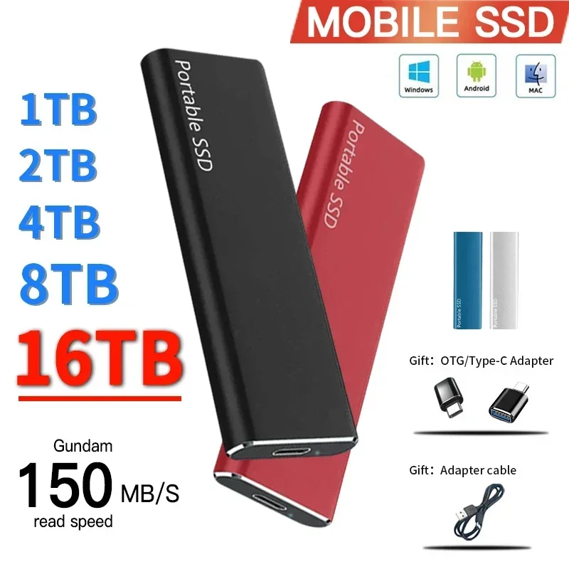 High Speed Portable SSD 1TB External Solid State Drive USB3.1 Type-C Interface Hard Drive Mass Storage Disk for Laptop/Mac/Phone