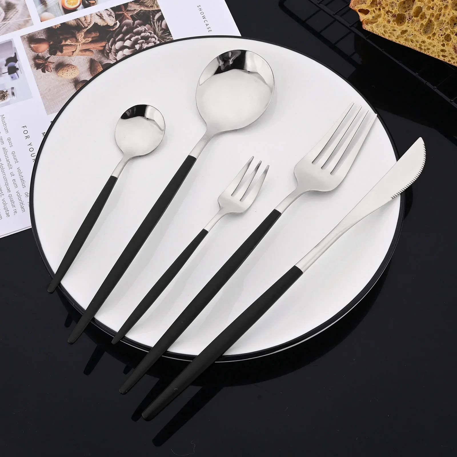 Black Silver Cutlery Set Dinnenrware Set Stainless Steel Flatware Dinner Knife Fork Spoon Tableware For Home Service for 5