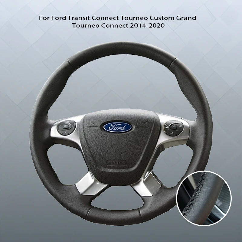 Custom Black Microfibre Leather Car Steering Wheel Cover For Ford Transit Connect Tourneo Custom Grand Tourneo Connect 2014-2020