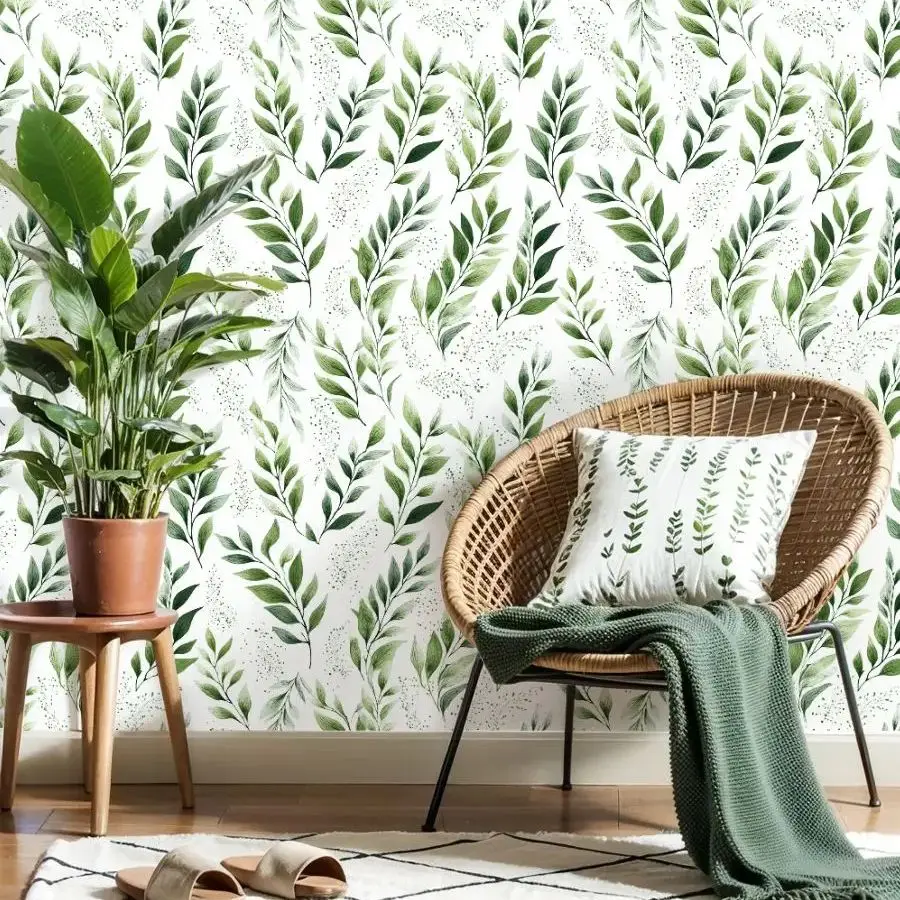 

Зеленые акварельные листья, листва, обои 22,83 "X 118" водонепроницаемые обои для гостиной/спальни/ванной комнаты, наклейка на стену из ПВХ