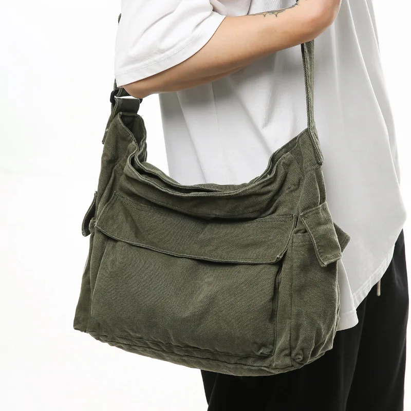 Gewaschene Canvas-Umhängetaschen, große Kapazität, Baumwolle, Biker-Taschen, Korea-Stil, Stoff-Schulranzen, Damen, 100 % Baumwolle, pastorale Werkzeugtasche