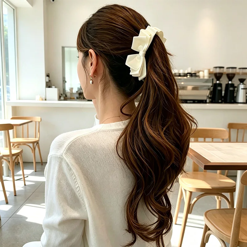 Banana Hair Clip Satin Multi Layer Bow Gentle Elegant Ponytail Vertical Simple Hair Accessory Light Women Medium Multicolor