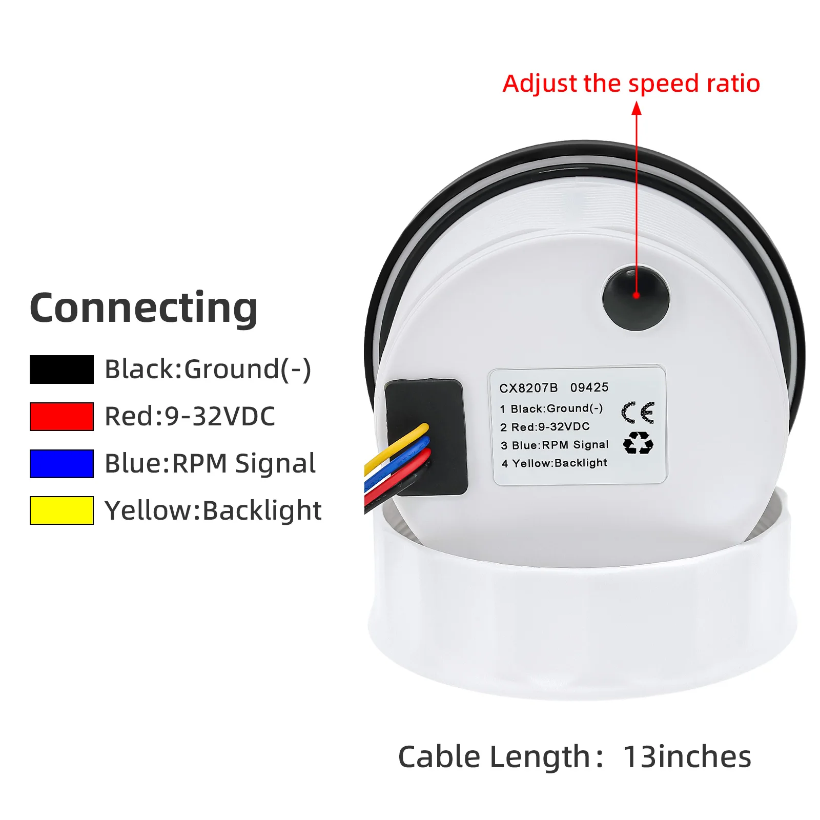 85mm Tachometer 12000 r/min Tacho Gauge with Digital Hourmeter Red Backlight Universal For Car Boat Tacho RPM Meter