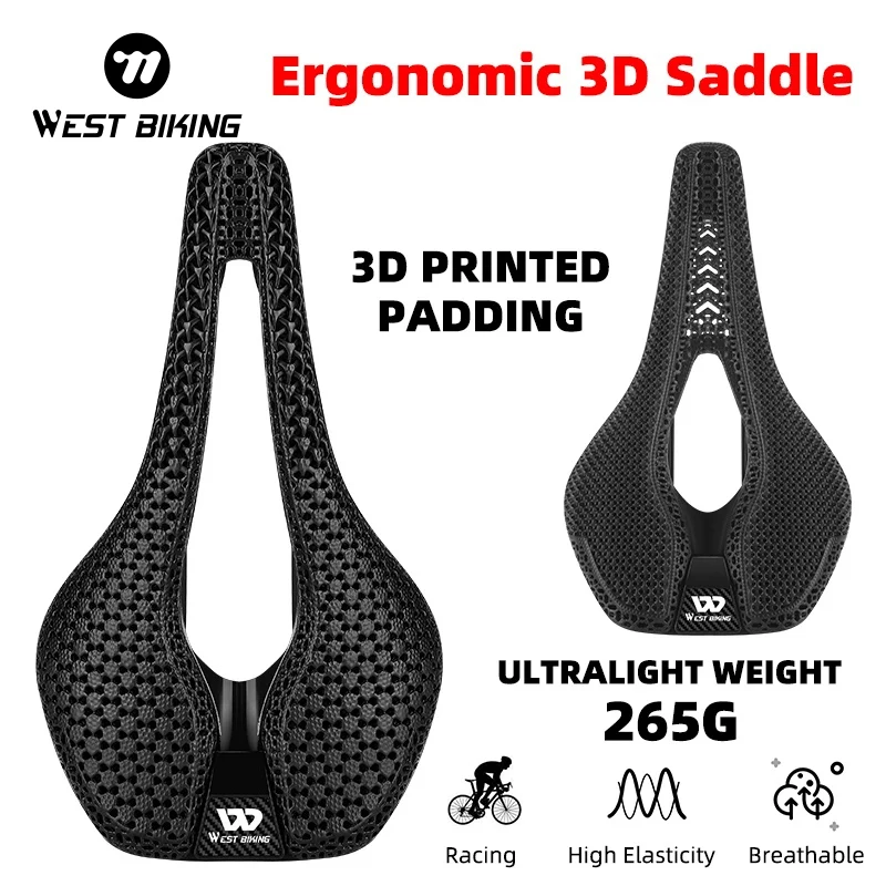 

WEST BIKING 3D Printed Bicycle Saddle Ultralight Shock Absorption Bike Seat Soft Cushion Triathlon Road Racing Cycling Saddle