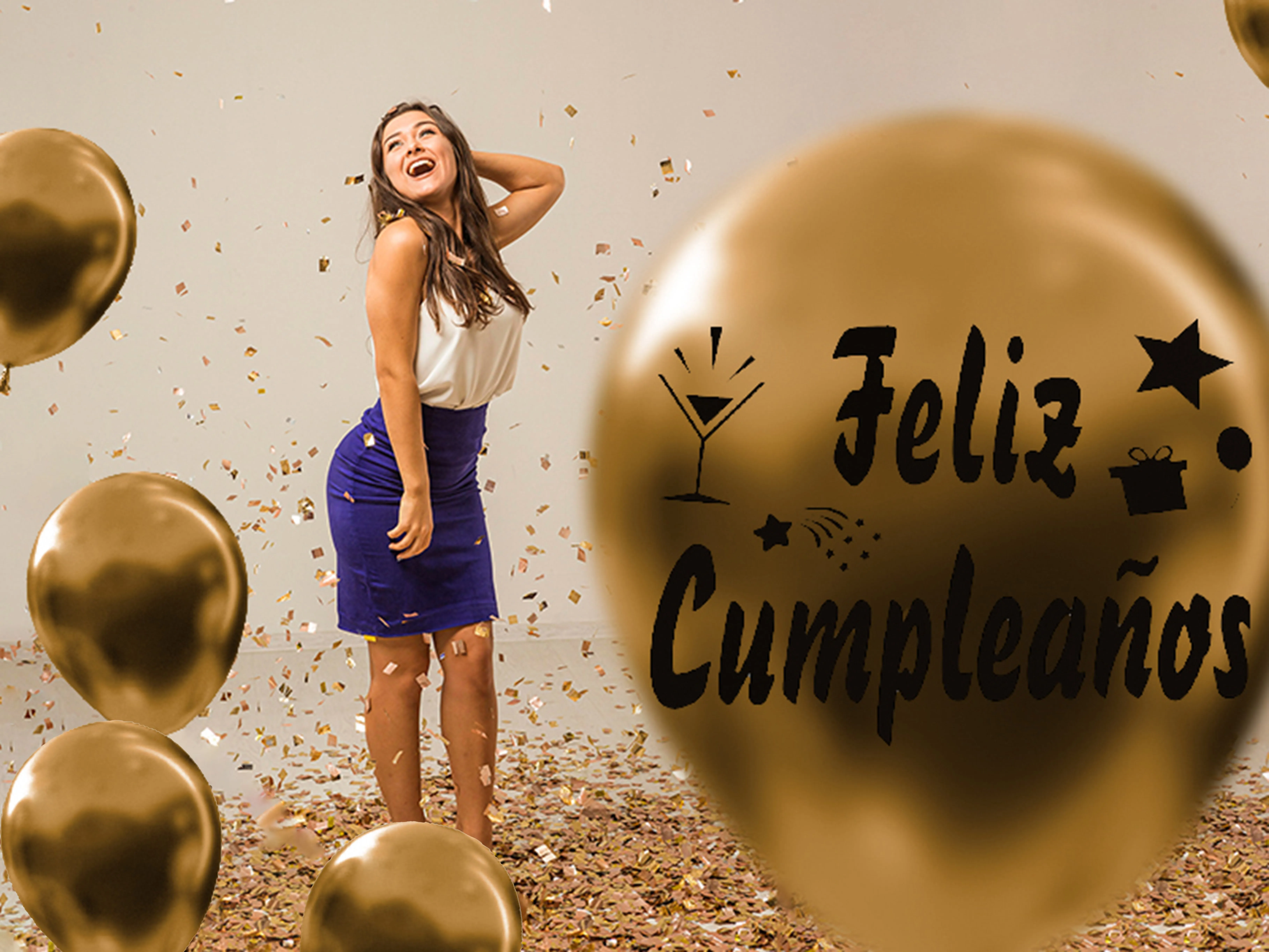 Spanische Feliz Cumpleaños Luftballons-Aufkleber, Happy Birthday Party-Dekorationen, Geschenkbox-Fenster, Gold, Schwarz, glänzende Aufkleber, 91,4 cm – Detail 2