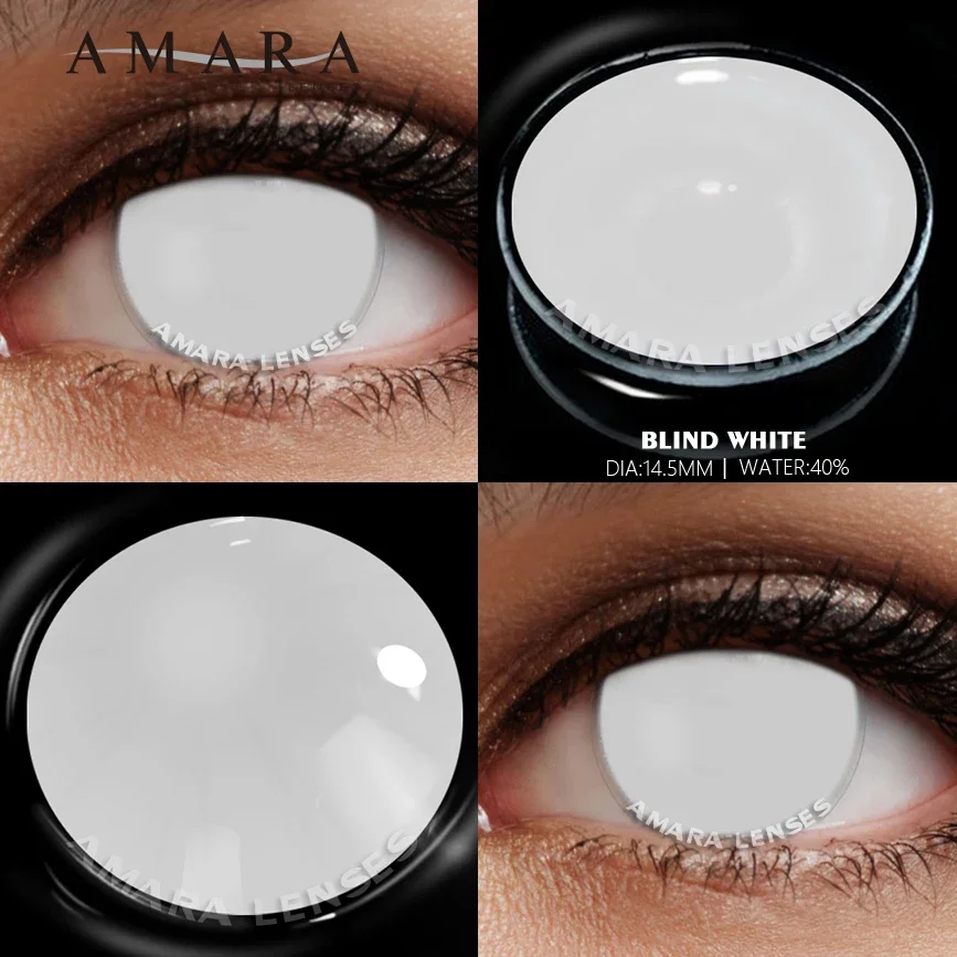 AMARA-Cosplay Color Lentes de Contato para Olhos, Anime, Lentes Cosméticas, Branco e Preto, 1 Par