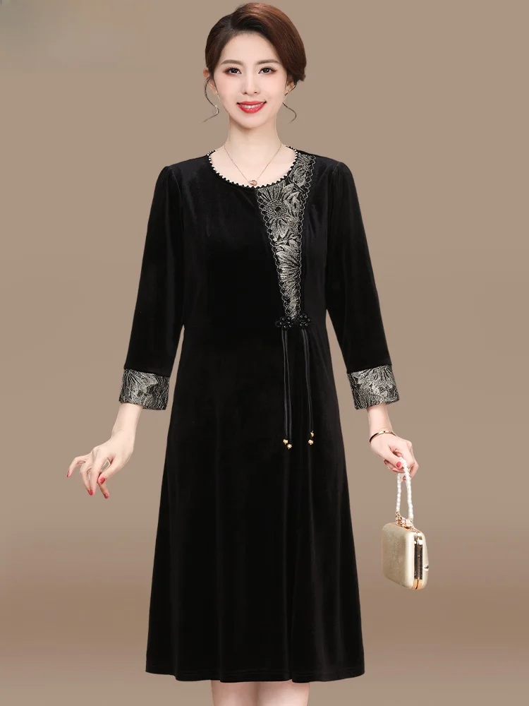 

Шикарное бархатное платье для мам: модная весенняя одежда для женщин среднего возраста, базовое платье с широкими бедрами для весны и осени