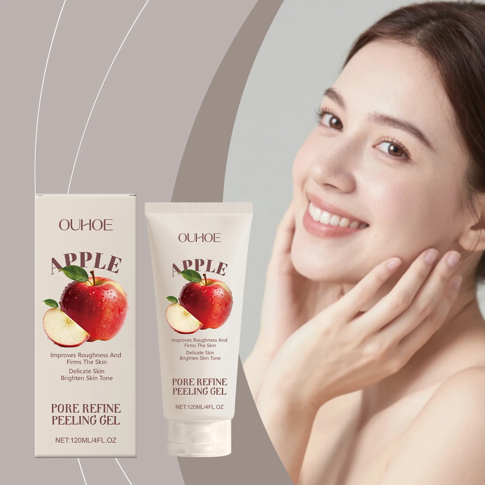 120ml Natural Organic-Apple Scrub Peeling Gel,Exfoliating Face Gel,Brightening Anti Aging Face Cleanser Skin Care Supplies