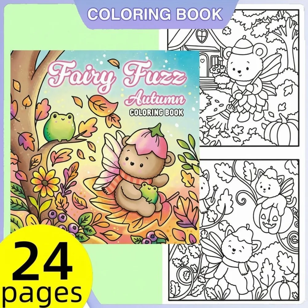 Fairy Fuzz Autumn Coloring Book 24 Pages Cozy Magical Creatures for Adults Stress Relief Relaxation Gift