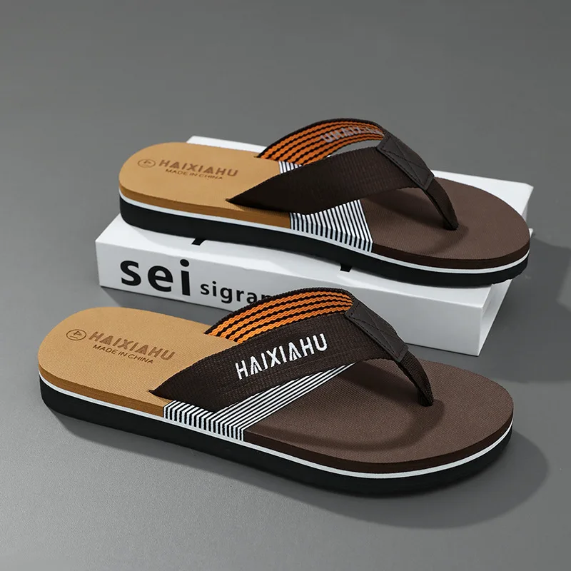Men Flip Flops Spring Summer Casual Beach Sandals Striped Flat Slippers Indoor Outdoor Walking Footwear Male Shoes