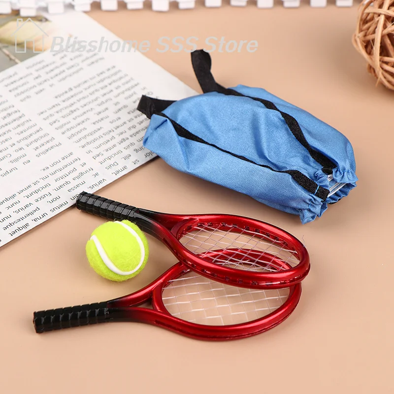 【S】4pcs/set Dollhouse Miniature tennis racket tennis set Simulation sports model - Exquisite Craftsmanship for Dollhouse