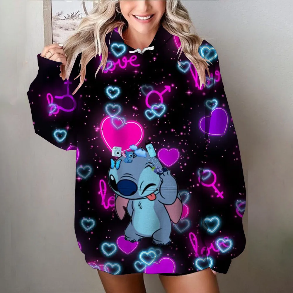 Disney Stitch print Cartoon Hooded Sweater Jacket Clothes Hoodie Oversize Design Feeling Loose and Comfortable