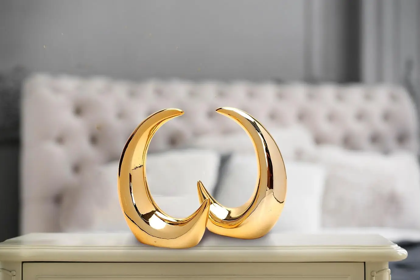 2 Pieces Gold Small Animal Statue Moon Statue Decor Modern Style Ceramic Moon Figurines Statues for Home Decor Accents Living Ro