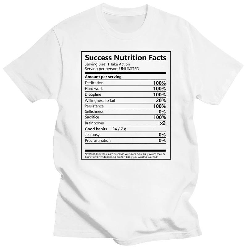 Men Success Nutrition Facts Entrepreneur Motivation 2020 New Summer Casual O-Neck Color Loose Basic Photo T Shirts