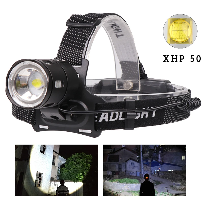 Powerful LED Headlamp XHP 50 Headlamp USB Rechargeable Zoomable 18650 Headlight With Waterproof Outdoor Camping Head Flashlight