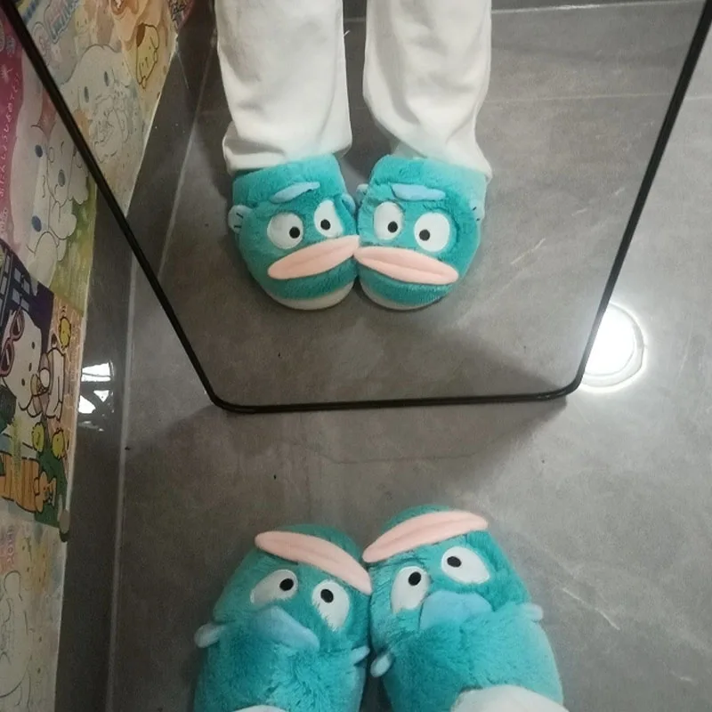 

Kawaii мультфильм Hangyodon противоскользящие теплые плюшевые Y2K хлопковые тапочки с мягкой подошвой для зимнего домашнего использования в помещении Рождественский подарок
