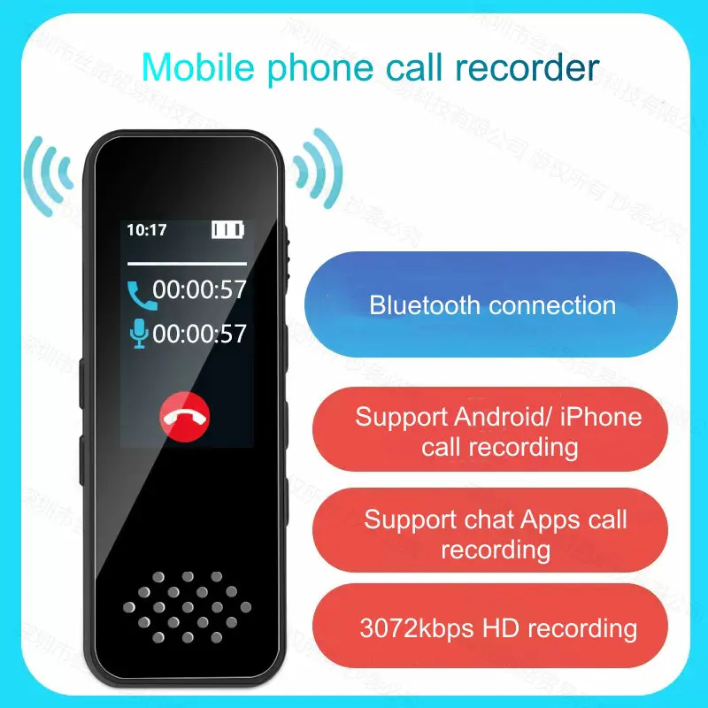 Yescool A1 Android iPhone Call Recording 3072kbps HD High Quality Bluetooth Voice-activated Segmented Timed Clip Voice Recorder