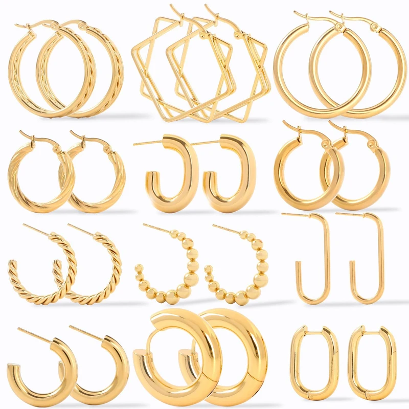 

Stainless Steel Geometric Bead Round Chunky Drop Earrings For Women Metal Gold Plated Ear Buckle Hoop Earrings Statement Jewelry