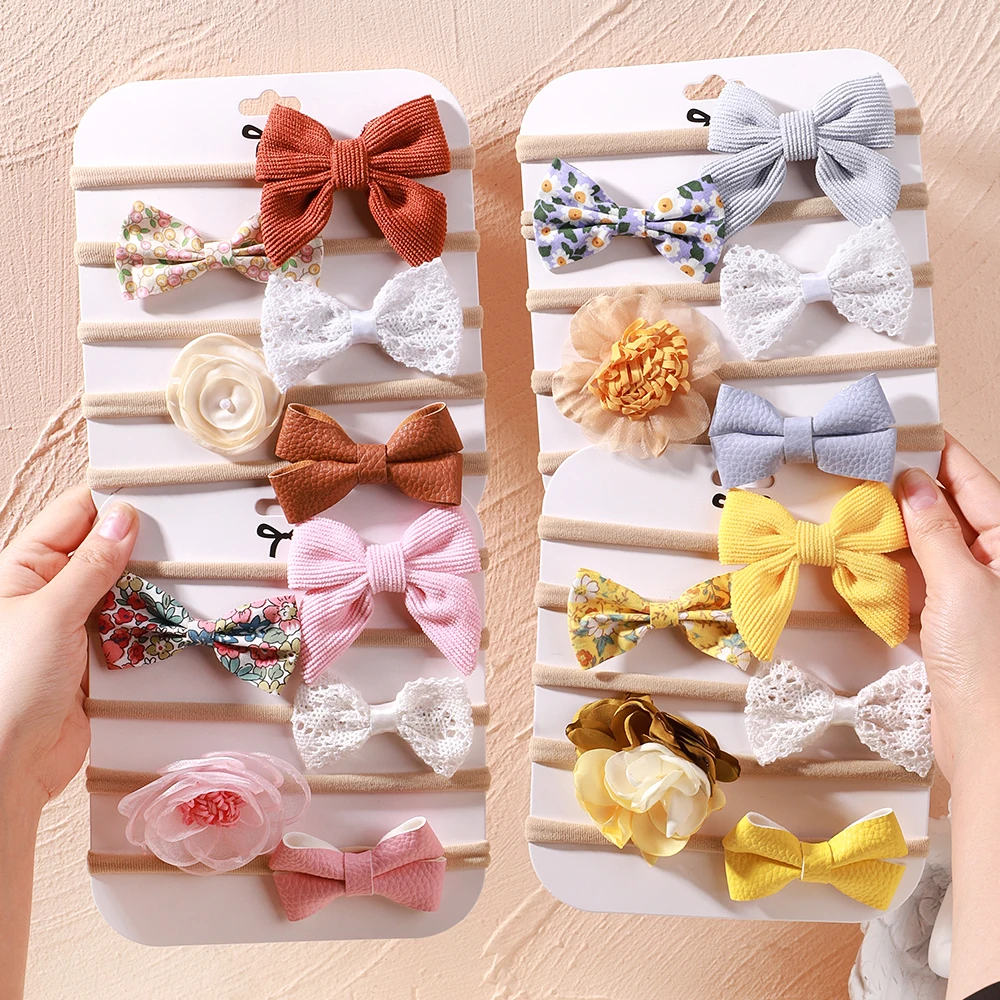 5Pcs/lot Baby Elastic Nylon Headband Newborn Lovely Flower Lace Bow Head Band for Girl Infant Toddler Soft Babe Hair Accessories