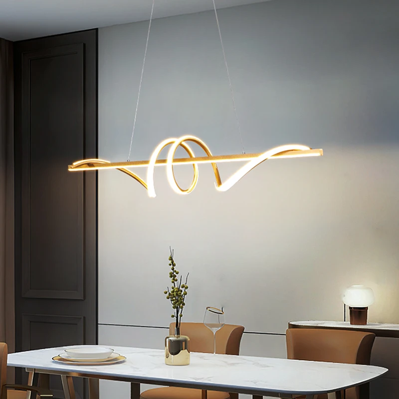 Imagem -06 - Modern Long Rotate Led Pendant Lamp com Controle Remoto Gold Luminária Sala de Jantar Cozinha Mesa de Café Home Decor