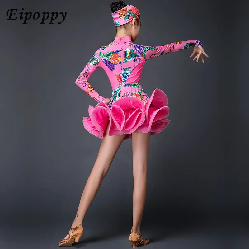 Latin Dance Clothes Girl Leotards Pettiskirt Dancing Dress