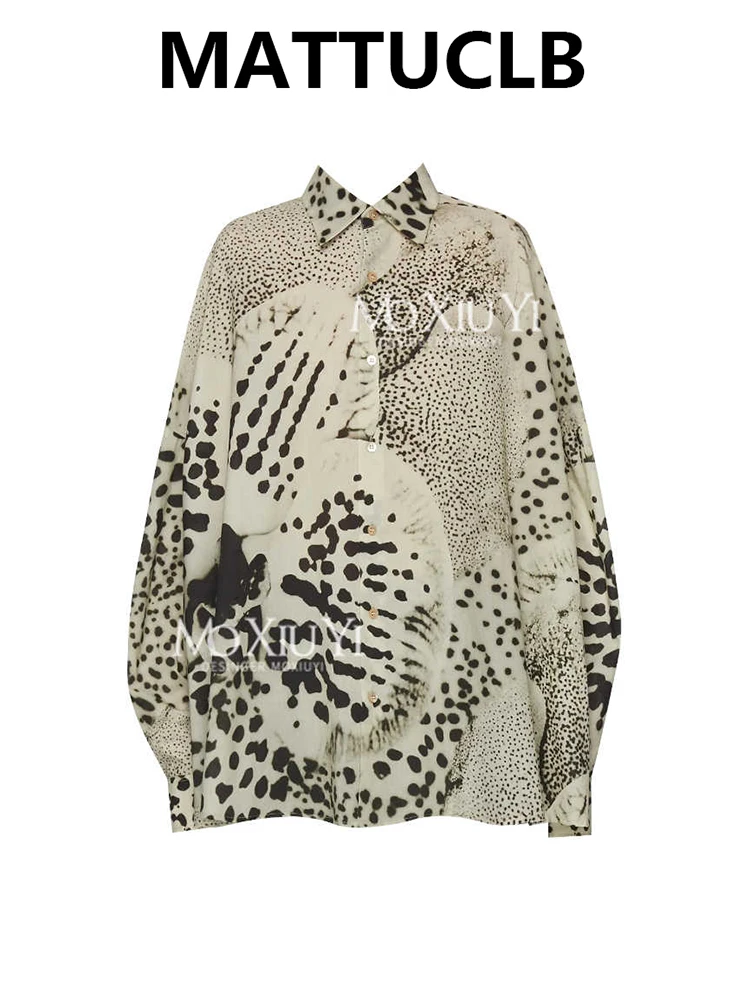 

Весенняя женская винтажная рубашка, простая блузка с леопардовым принтом, топы с длинным рукавом, свободный крой, повседневный стиль, харидзюку, американский ретро, корейская эстетика