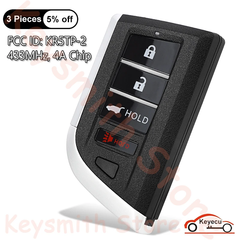 

KEYECU 4 кнопки 433 МГц 4A Чип-ДРАЙВЕР 1/2 для ACURA MDX RDX 2022 2023 2024 Автоматический интеллектуальный пульт дистанционного управления FCC ID: KR5TP-2
