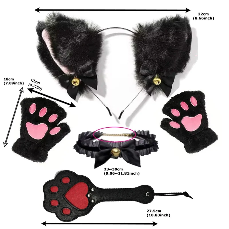 Cute Cat Ear Hair Wear Claw Gloves Girls Cosplay Costume Plush Bell Cat Fur Ear Hairband Night Party Club Headbands