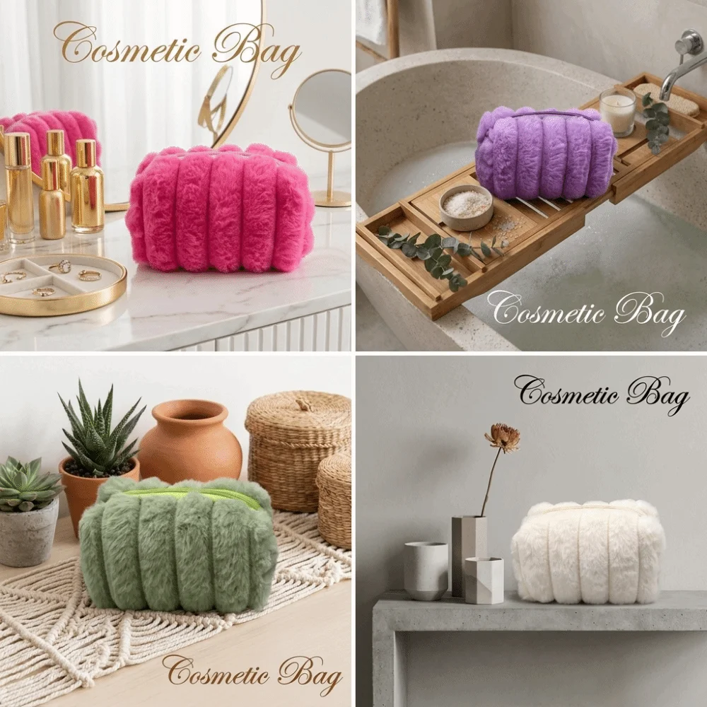 Adorable Soft Touch Makeup Bag Organize Bathroom Cosmetic Pouch Travel Toiletry Bag For Women