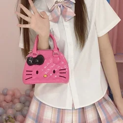 MBTI Casual Hello Kitty Womens Handbag Leather Pink Shell Cute Cartoon Fashion Shoulder Bag Japanese Style Girls Crossbody Bag