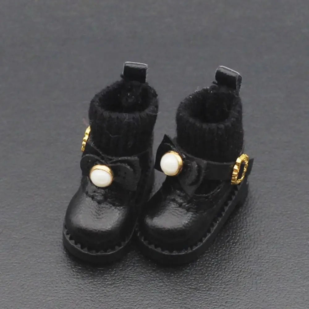1 Pair Bow Tie Obitsu 11 Doll Boots Mini Golden Buttons 1/12 Bjd Doll Leather Shoes Molly Cute 1/12 Bjd Doll Boots