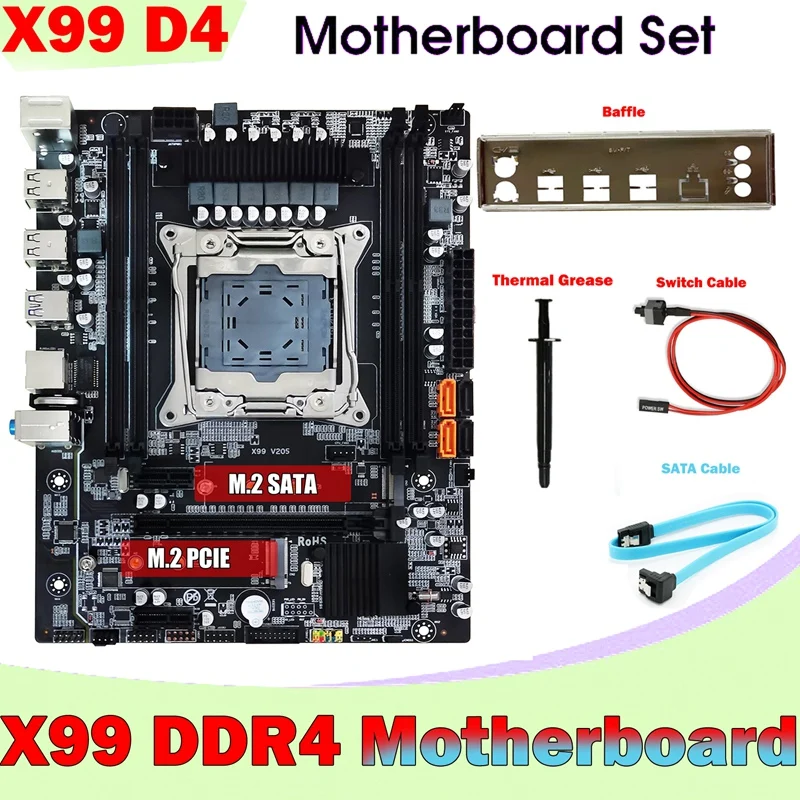 

NEW-X99 Motherboard+Baffle+SATA Cable+Switch Cable+Thermal Grease LGA2011-3 DDR4 Support 4X32G For E5-2678 V3 E5 2676 V3 CPU