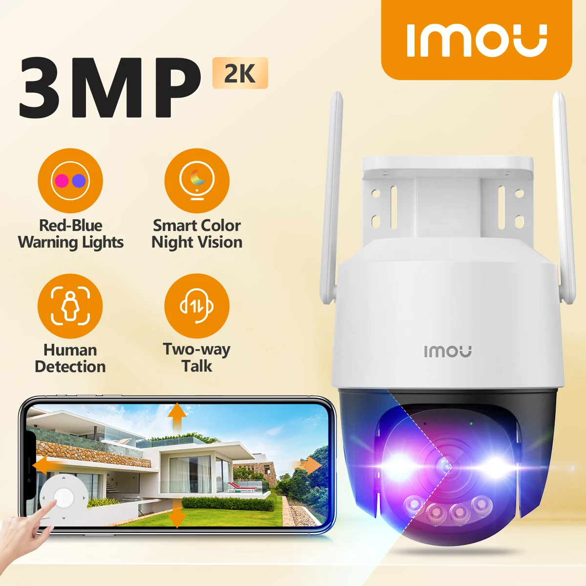 IMOU Cruiser SC 3MP Red-Blue Warning Lights Outdoor PT Camera Home Security IP Camera AI Human Detection Surveillance