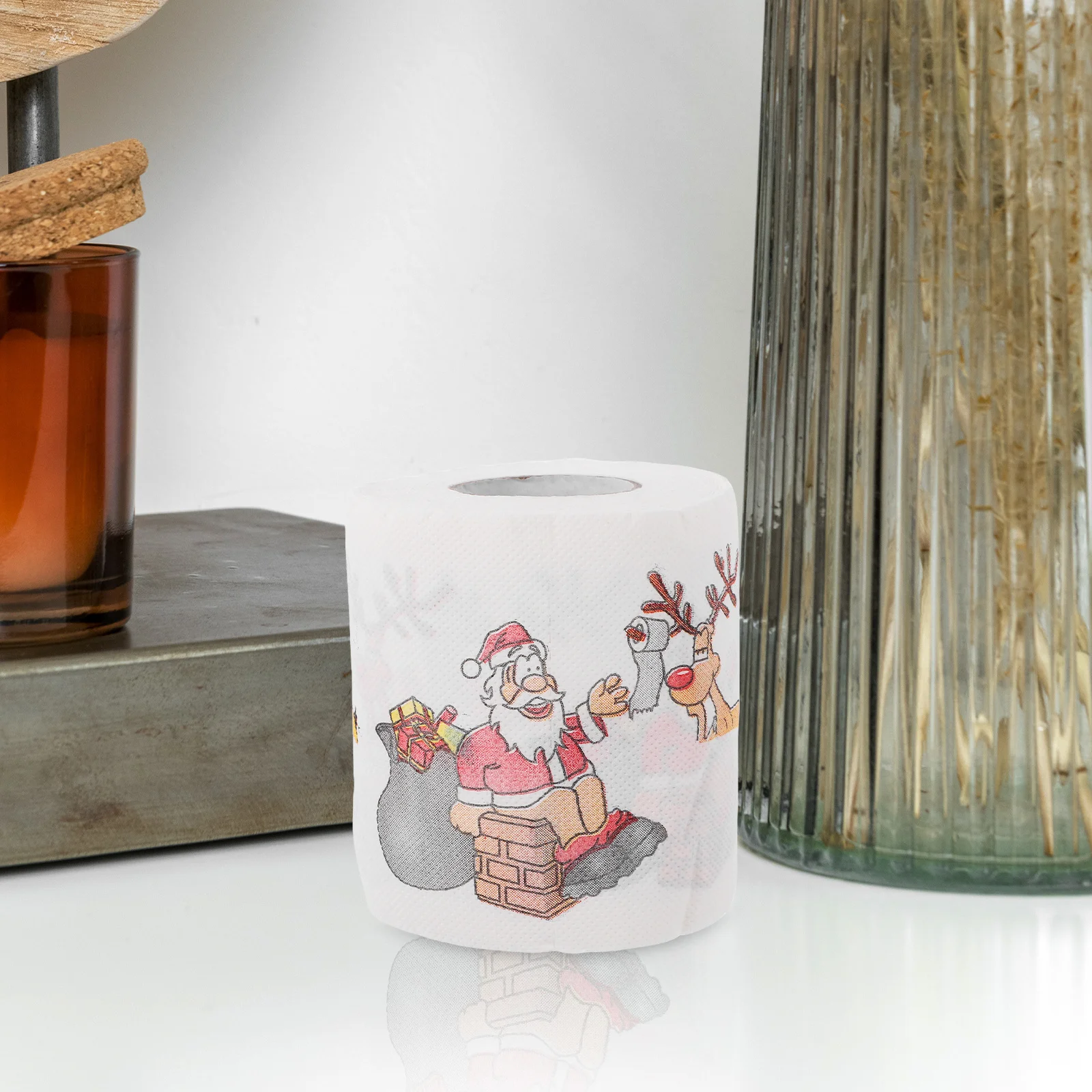 

Christmas Themed Tissue Roll Cartoon Printed Toilet Paper Festival Paper Towel for Kitchen Bathroom (Santa and Elk)