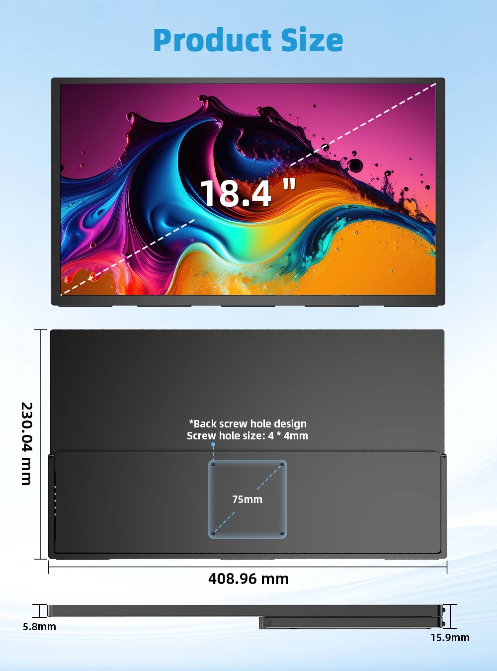 UPERFECT 18.4'' 4K Portable Monitor QLED 100% DCI-P3 3840x2160 UHD FreeSync HDR 2 Speakers Eye Care Travel Gaming Display For Laptop Desktop Mac Phones Tablet PS5/4 Switch view 8