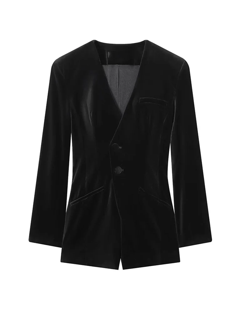    Elegancki damski kombinezon z krótkim rękawem, marynarka, dekolt w serek, dopasowany krój, długi rękaw, moda streetwear, damskie kombinezony z płaskiego aksamitu, nowość na wiosnę.