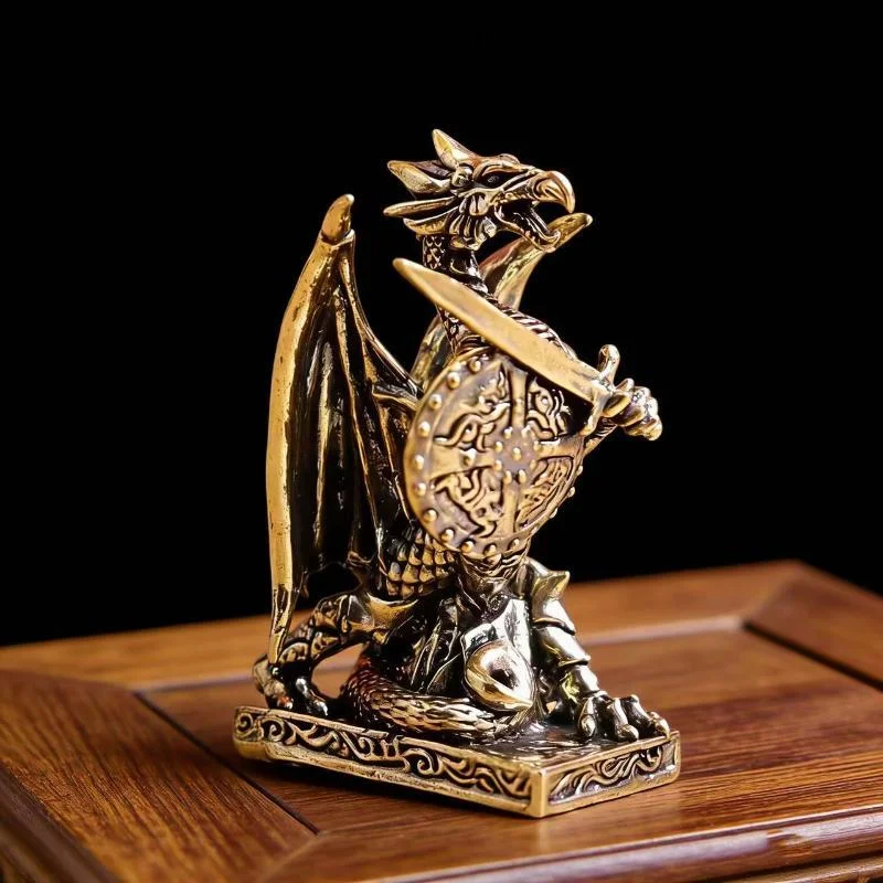 Brass Flying Dragon Warrior Figurines Miniatures Desktop Ornaments Retro Metal Solider Model Crafts Home Decoration Accessories