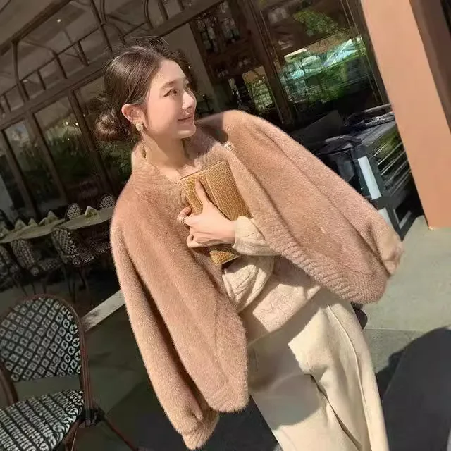 

Осень-зима, новая модная женская однотонная элегантная повседневная модная свободная простая базовая шаль из искусственного меха, женская одежда, пальто, топы