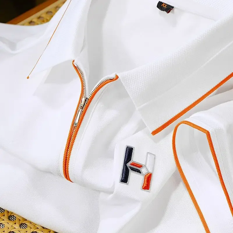 

2025 высококачественная рубашка-поло из мерсеризованного хлопка с вышивкой, мужская летняя футболка с тонкими лацканами