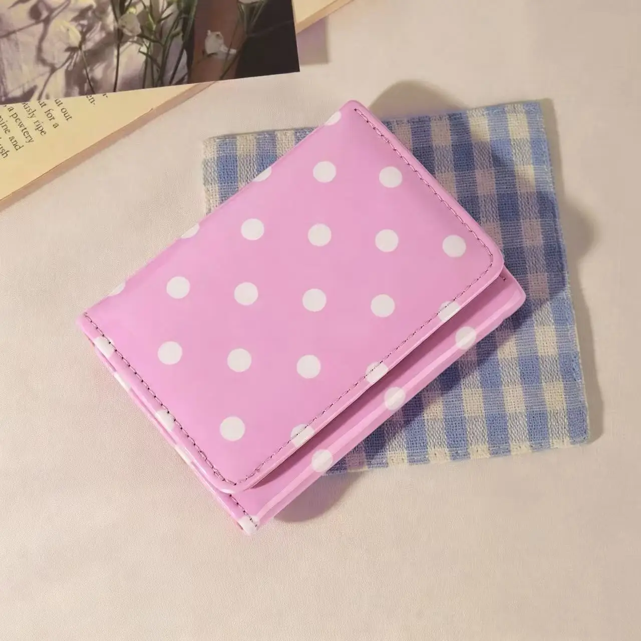 Japanische Polka-Dot-Geldbörse im Ins-Stil, kurze Geldbörse für Damen, hochwertiger süßer Kartenhalter, große Kapazität, Studenten-Münzbörse, Geschenk – Detail 9