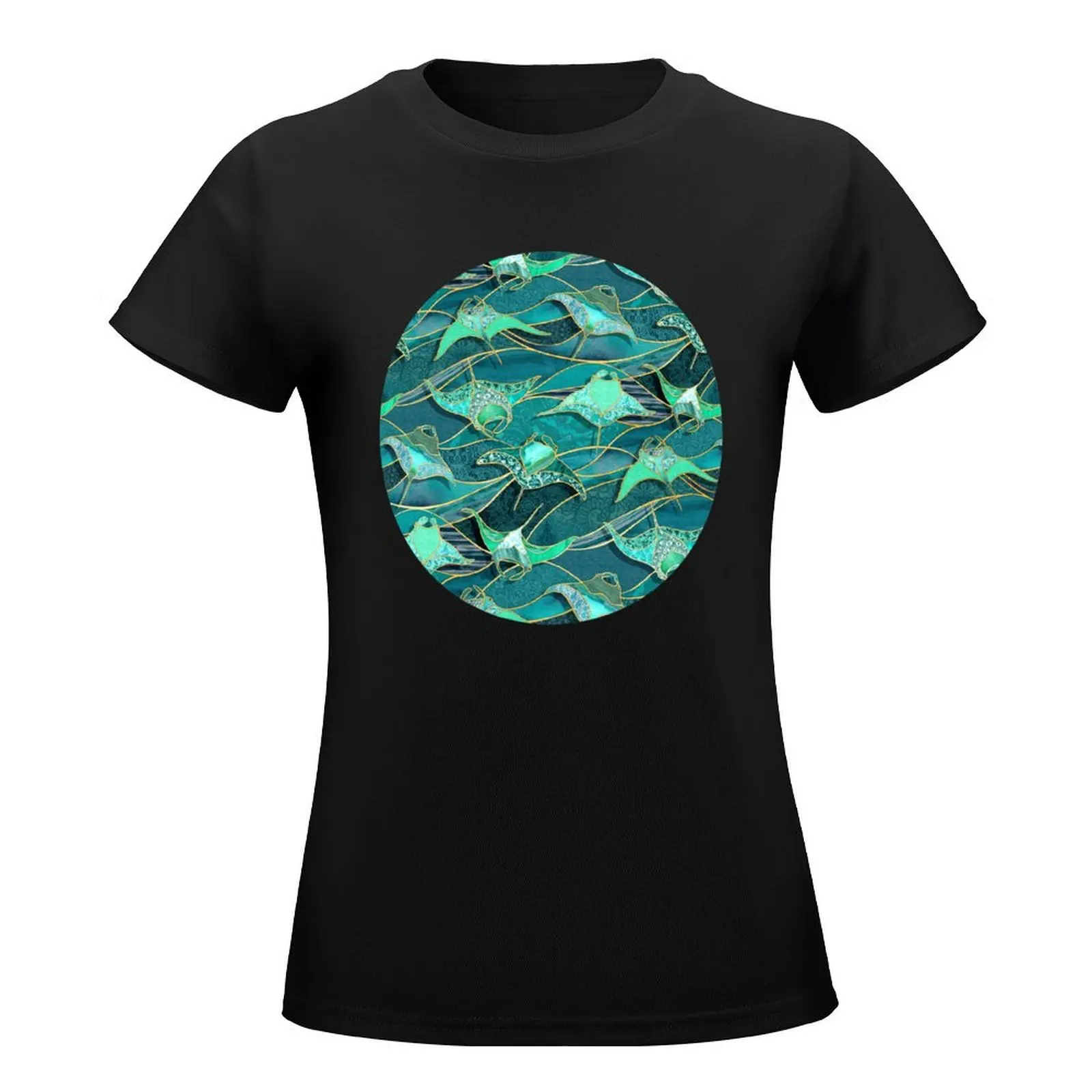 Patchwork Manta Rays in Jade and Emerald Green T-Shirt quick drying hippie clothes blanks t-shirt dress for Women long