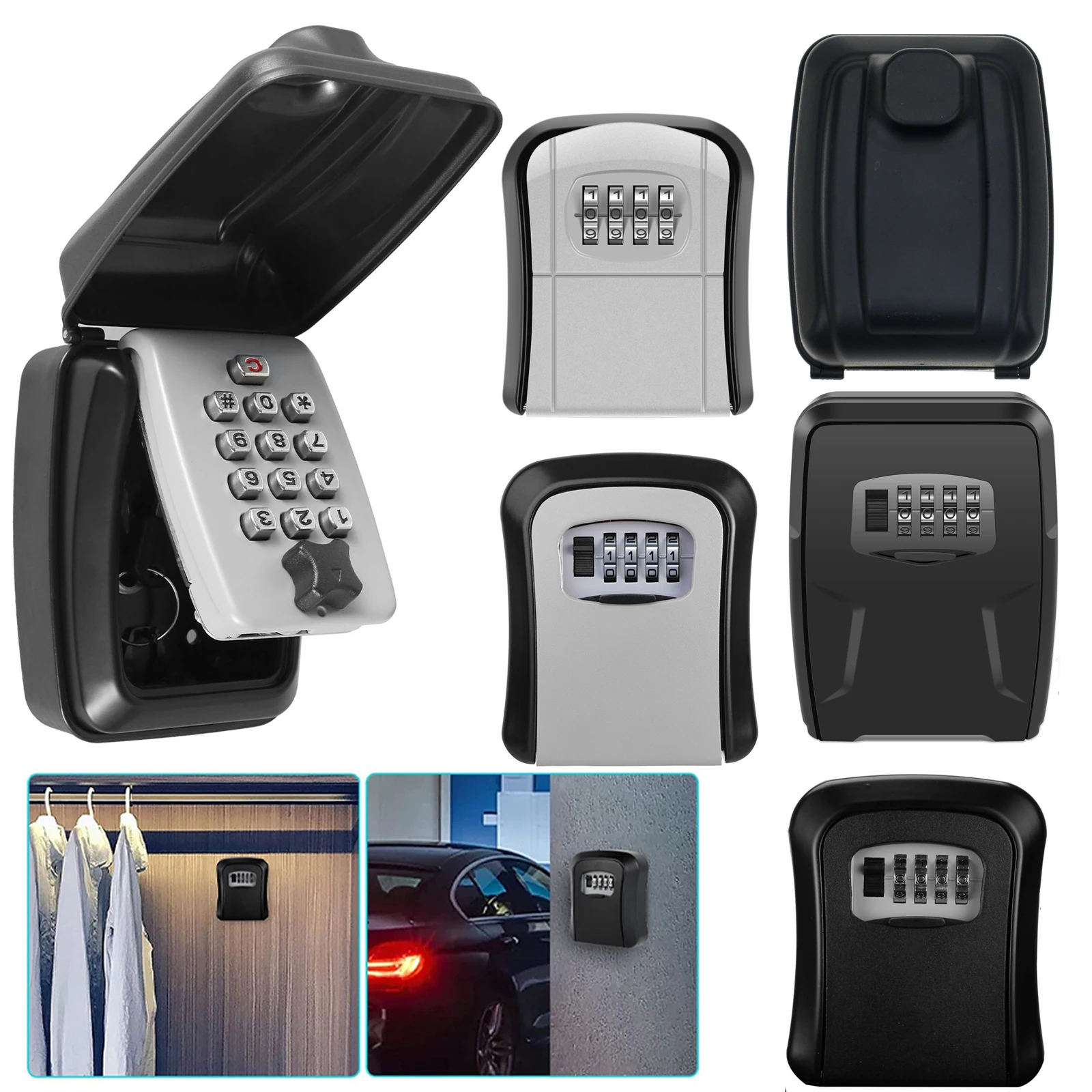 Wall-Mount Key Storage Box Secret Code Portable Combination Key Holder Box Weatherproof Safe Spare Key Storage for Home Office