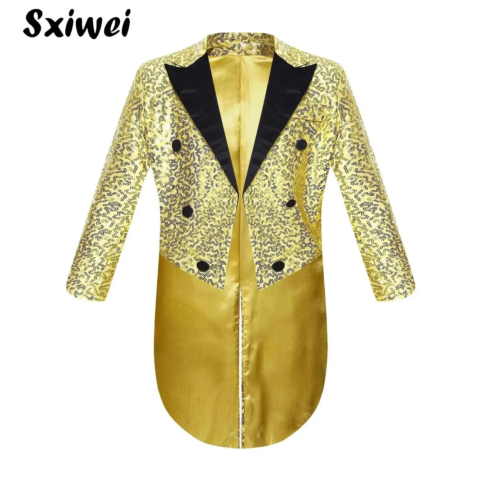 Prince Boys Sequins Tailcoat Jacket Blazer Tuxedo Coat Gentleman Suit Magic Circus Shows Wedding Party Jazz Dance Performance