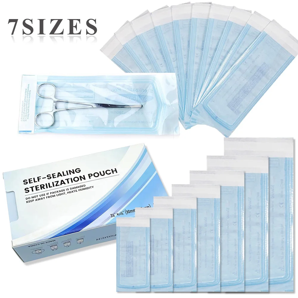 200PCS Self Sealing Sterilization Pouch Bags 7 Sizes Disposable Dental Nail Art Storage Bag Tattoo Accessories Supplies